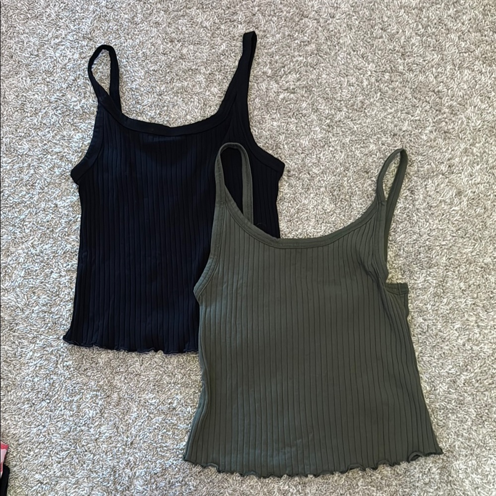 Old Navy Ribbed Tank Tops Black and Green